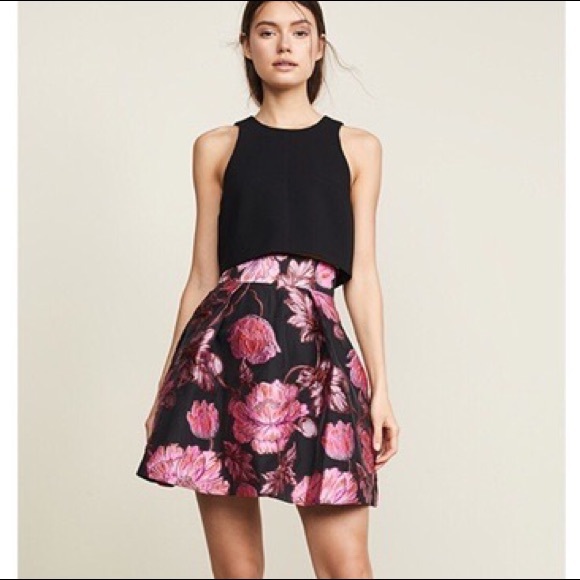 Black Halo Dresses & Skirts - Black halo 0 sanibel a-line skirt black pink metallic lined fancy 0142 pleated